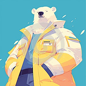 A resilient polar bear sanitation worker cartoon style