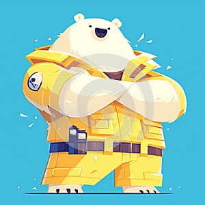 A resilient polar bear sanitation worker cartoon style