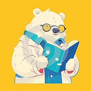 A resilient polar bear scientist cartoon style