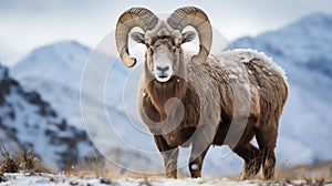 The Resilient Wild Sheep in the snow mountain