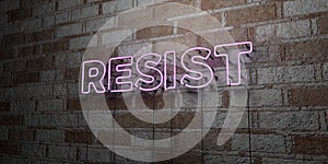 RESIST - Glowing Neon Sign on stonework wall - 3D rendered royalty free stock illustration