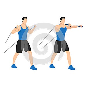 Resistance band chest press exercise, Flat vector illustration