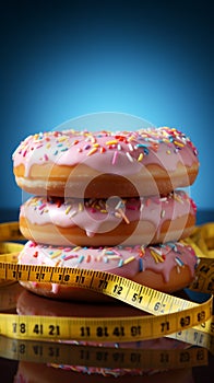 Resisting temptation Donut secured with measuring tape reflects weight loss determination