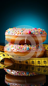 Resisting temptation Donut secured with measuring tape reflects weight loss determination