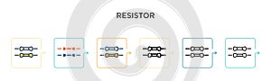 Resistor vector icon in 6 different modern styles. Black, two colored resistor icons designed in filled, outline, line and stroke