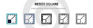 Resize square icon in filled, thin line, outline and stroke style. Vector illustration of two colored and black resize square