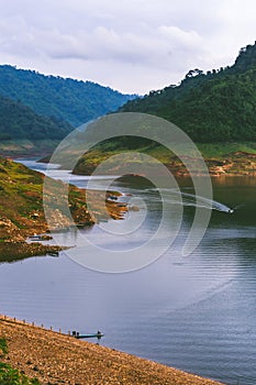 A resoervoir with the mountain background at Dam Khun Dan Pra Kan Cho, Nakhonnayok, Thailand