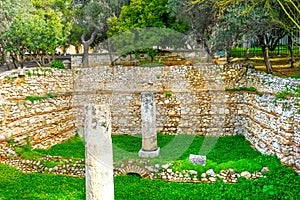 Resoivoir Ruins Base Acropolis Athens Greece