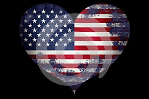 Resolute Patriotic heart with USA flag on black background. Generate ai