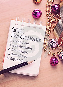 Resolutions 2021 with beautiful decoration