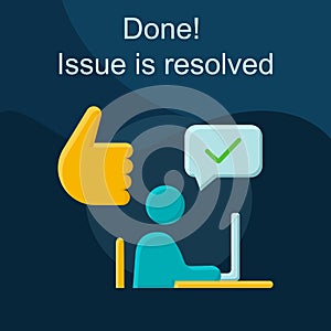 Resolved issue flat concept vector icon