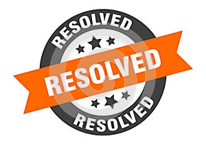 resolved sign. round ribbon sticker. isolated tag