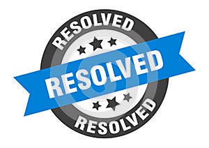 resolved sign. round ribbon sticker. isolated tag