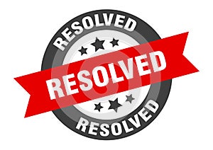 resolved sign. round ribbon sticker. isolated tag