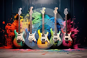 Resonant Drums guitars colors. Generate Ai photo