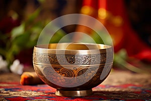 Resonant Tibetan singing bowl. Generate ai photo