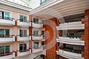 Resort hotel accommodation, balconies facing the inner courtyard