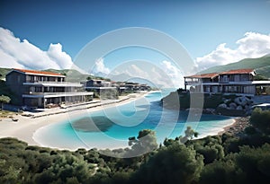 Resort located on a flat beach 50 meters from the sea. The terrain is flat, construction of 2-5-storey