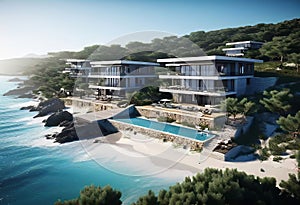 Resort located on a flat beach 50 meters from the sea. The terrain is flat, construction of 2-5-storey