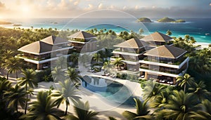 Resort located on a flat beach 50 meters from the sea. The terrain is flat, construction of 2-5-storey