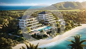 Resort located on a flat beach 50 meters from the sea. The terrain is flat, construction of 2-5-storey