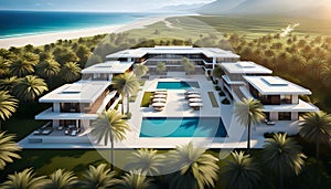 Resort located on a flat beach 50 meters from the sea. The terrain is flat, construction of 2-5-storey