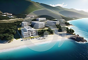 Resort located on a flat beach 50 meters from the sea. The terrain is flat, construction of 2-5-storey