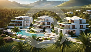 Resort located on a flat beach 50 meters from the sea. The terrain is flat, construction of 2-5-storey