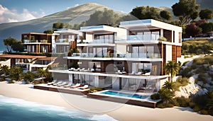 Resort located on a flat beach 50 meters from the sea. The terrain is flat, construction of 2-5-storey