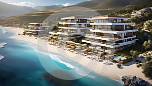 Resort located on a flat beach 50 meters from the sea. The terrain is flat, construction of 2-5-storey