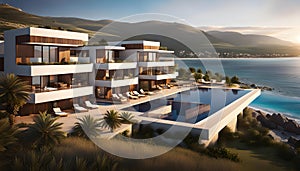 Resort located on a flat beach 50 meters from the sea. The terrain is flat, construction of 2-5-storey