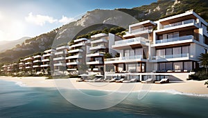 Resort located on a flat beach 50 meters from the sea. The terrain is flat, construction of 2-5-storey