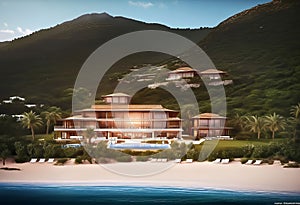 Resort located on a flat beach 50 meters from the sea. The terrain is flat, construction of 2-5-storey