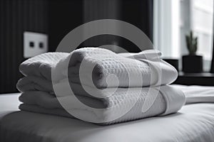 resort luxury home room white service towel hotel bed fresh. Generative AI.