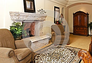 Resort mansion bedroom suite with fireplace