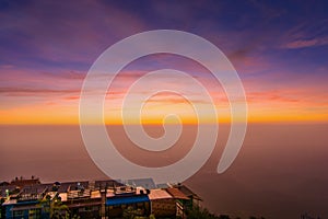 The resort in the middle of the hill at dusk