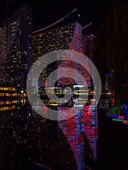 Resort at night. Illuminated skyscrapers. Night modern city. Orby city