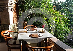 Resort outdoor garden dining area photo