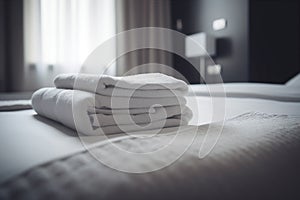 resort towel home hotel room white luxury service bed fresh. Generative AI.