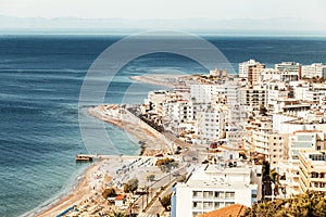 Resort town with many hotels on the sea coast