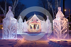 resorts ice sculpture standing under twinkly fairy lights
