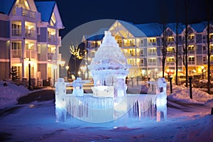 resorts ice sculpture standing under twinkly fairy lights