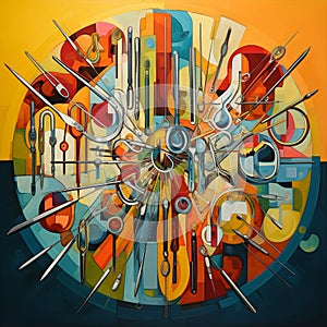 The Resounding Recovery: A Vibrant Artistic Arrangement of Surgical Instruments