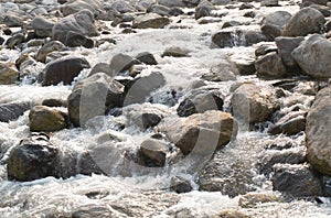 Resounding sound of a stream of water flowing through the stones