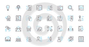 Resource allocation linear icons set. Prioritization, Optimization, Allocation, Management, Efficiency, Planning