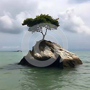 Lone Tree on a Waterbound Rock