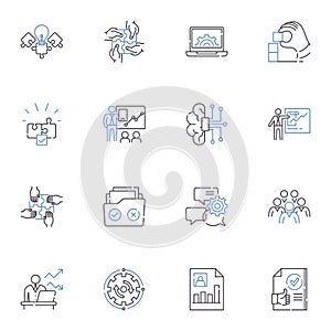 Resource management line icons collection. Allocation, Asset, Capacity, Collaboration, Conservation, Cost, Deployment