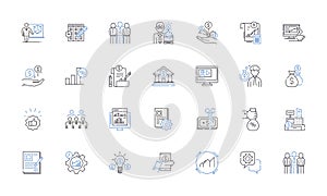 Resource management line icons collection. Allocation, Optimization, Efficiency, Planning, Coordination, Utilization