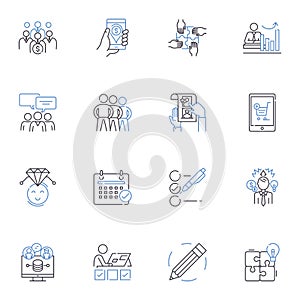 Resource management line icons collection. Optimization, Allocation, Planning, Utilization, Distribution, Efficiency