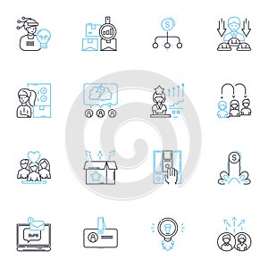 Resource management linear icons set. Allocation, Optimization, Distribution, Efficiency, Planning, Utilization